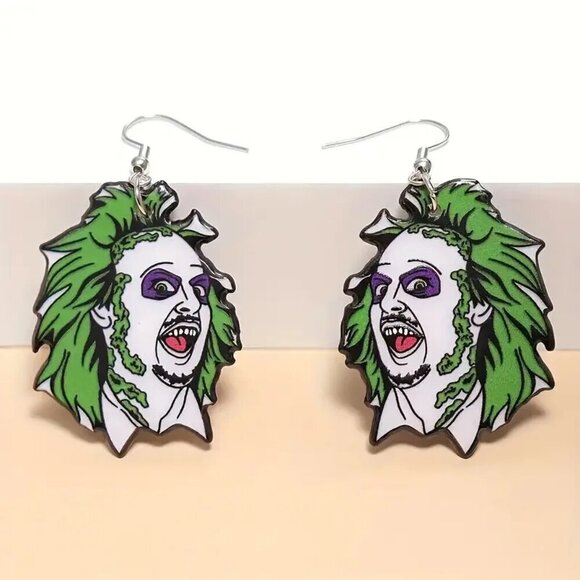 Beetlejuice Halloween Acrylic Dangle Earrings - Picture 1 of 5